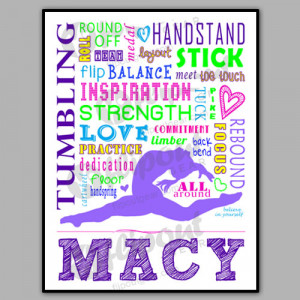 The Word I Love Gymnastics Girls tumbling word art purple