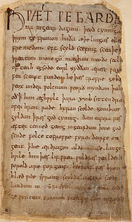 The manuscript of the Anglo Saxon , Old English , heroic epic poem ...