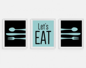Kitchen Art Print 'Let's Eat' Quote, Fork Spoon Knife Art Set of Three ...