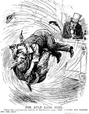 political cartoon depicting the fight between Taft and Roosevelt