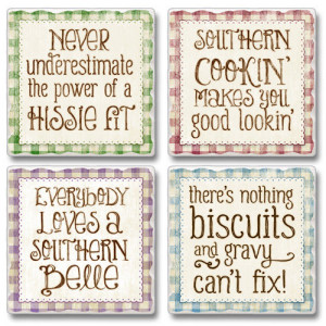 ... coaster set,southern sayings,southern cooking,05-228,sweet and sassy