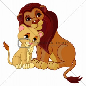 Image Description: Illustration of lion father together with his cub