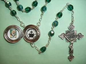 St Padre Pio relic locket rosary with authentic relic