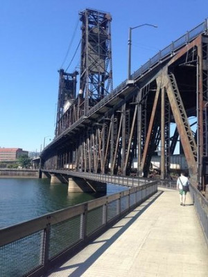 Tom McCall Waterfront Park one of many bridges with bike and