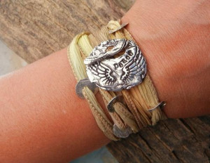 Angel Wings Jewelry, Silk Wrap Bracelet, Inspirational Quote Jewelry
