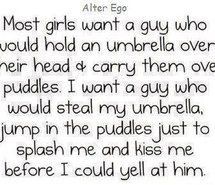 ... girl, teasing, jump, puddle, romantic, umbrella, you, quotes, romance