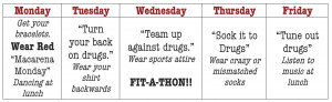 Below are the daily activities for the week. Please return all tallies ...