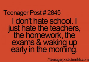 dont hate school. I just hate the teachers, the homework, the exams ...