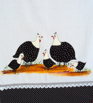 pano de prato galinha da angola em patch galinha da angola