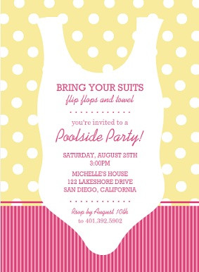 Yellow And Pink Swimsuit Silhouette Pool Party Invitation