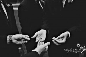 Best Man And Groomsmen Formal Black Tuxs Hold Wedding Bands Before