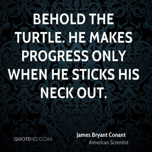 Behold the turtle. He makes progress only when he sticks his neck out.