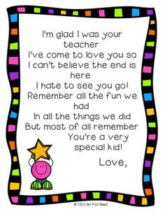 End of Year for Letter to Students from Teacher ( freebie ) More