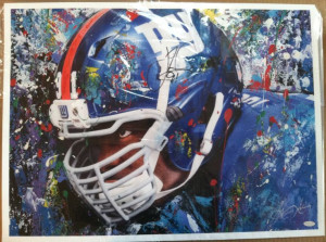 Justin Tuck signed art piece. Steiner COA Like our Facebook page 383 ...