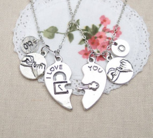 Pinky Promise, I LOVE YOU quote necklace, initial necklace, matching ...