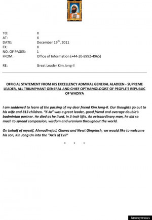 Kim Jong Il Dies, Sacha Baron Cohen's Dictator Releases Statement ...