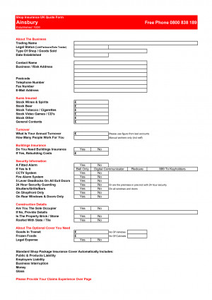 Insurance Quote Form Template