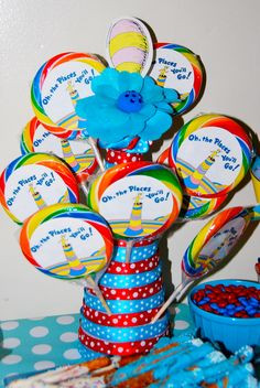 Dr Seuss lollipop tree (made with styrofoam cone, ribbon, and a hot ...