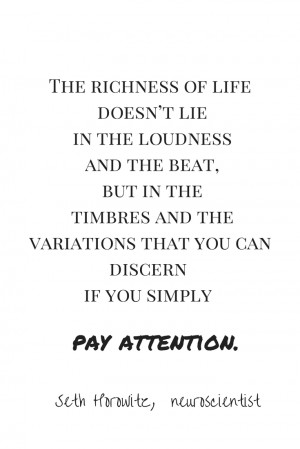 The richness of life doesn’t lie in the loudness and the beat, but ...