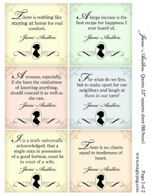 Jane Austen quotes 3.5 inch squares digital collage sheet . Use this ...