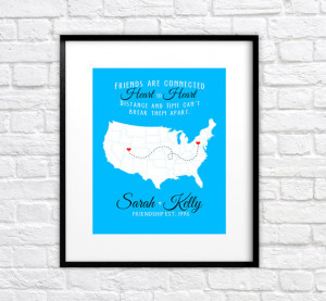 Birthday Gift for Best Friend, Sister, Cousin - Art Print, Map with ...