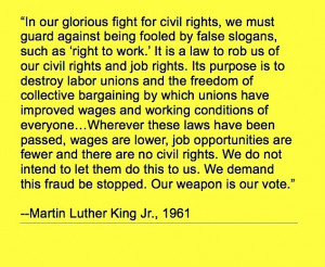 Martin Luther King quote on labor unions, worker's rights and right to ...