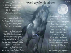 This poem tells us to not cry for the loss of our horses, but after ...
