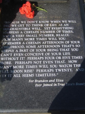 Brandon Lee's tombstone...a quote from The Sheltering Sky