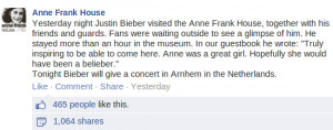 Anne Frank House Facebook Post