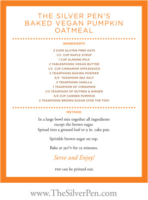 Vegan Pumpkin Baked Oatmeal