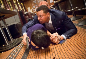 EMPIRE: Lucious (Terrence Howard, R) protects Anika in the 