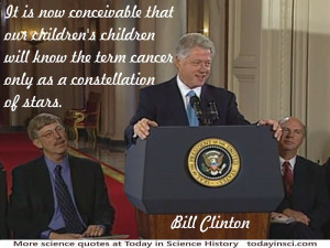 President Clinton at podium + Quote “our children's children will ...