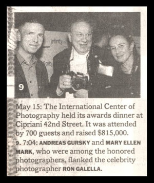 Andreas Gursky, Ron Galella & Mary Ellen Mark May 20 , 2001