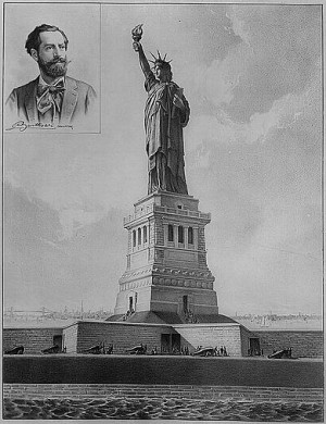 The Statue of Liberty and Frédéric Auguste Bartholdi. Lithograph by ...