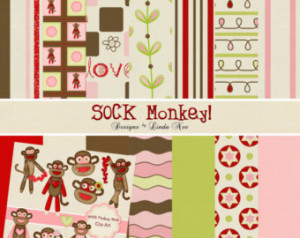 SOCK MONKEY Diva Paper Pack and Cli p Art - Commercial or Personal Use ...