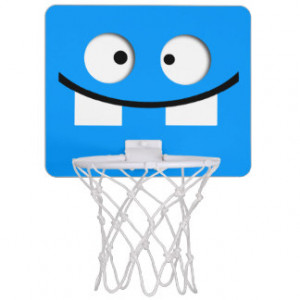 cartoon silly smiley face blue mini basketball hoops