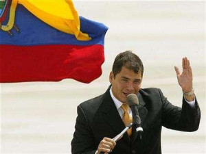 Ecuador's President Rafael Correa speaks to the media during his ...
