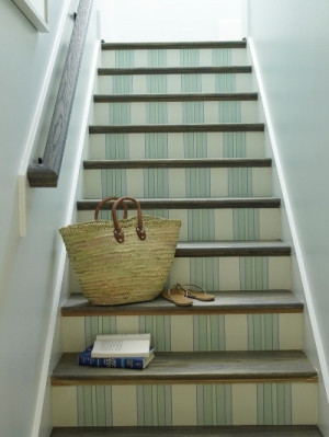 Stair remodel: wood planks with painted/wallpapered steps. A DIY dream ...