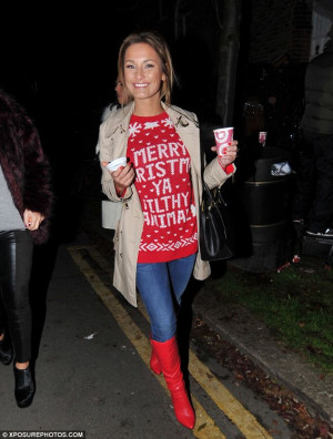 ... in a film quote jumper as the TOWIE cast film their Christmas special