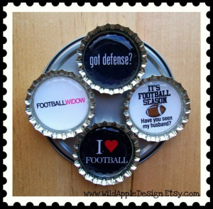 Football Widow Magnets Set of 4 Bottle Cap by WildAppleDesign, $8.00