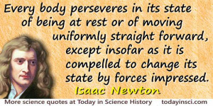 Isaac Newton quote Every body perseveres in its state of being at rest