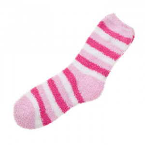 Fluffy Cozy Fuzzy Socks - Wide Stripe 3 Color - Pink