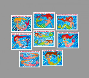 Mermaid Art Card Set of 8 Gift Cards Inspirational Quotes Whimsical ...