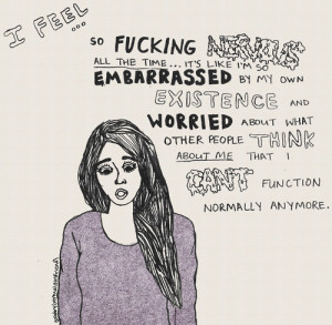 drawing art girl sad words pencil cartoon anxiety writing comic word ...