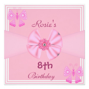 girl 8th birthday party invitation pink candles