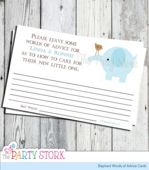 Elephant Words of Wisdom Advice Cards, For Boy Shower, PRINTABLE Baby ...
