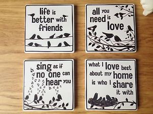 Details about Quirky Set of 4 Ceramic Bird Coasters with Sayings in ...