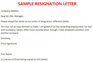 Resignation Letter Template Sandle