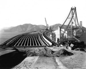 Construction of the San Francisco leg of the Golden Gate Bridge. Photo ...