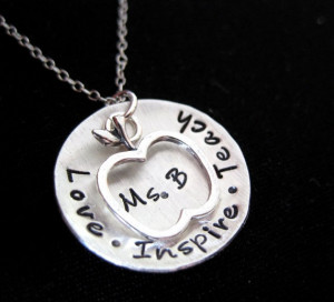 Favorite Teacher - Hand Stamped Jewelry with Apple Charm